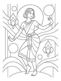A graceful dancer performing in traditional attire on this thailand coloring page.