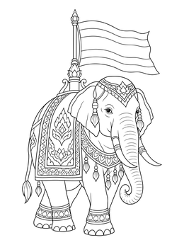 Ceremonial elephant carrying a banner in this detailed thailand coloring page.