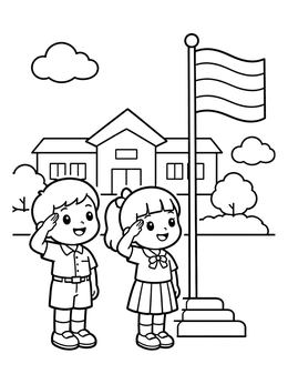 Free printable Thai Students Saluting The Flag coloring page