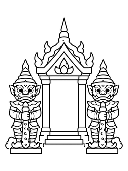 Free printable Thai Temple Gateway With Yaksha Guardians coloring page
