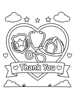 Free printable Thank You First Responders Heart coloring page