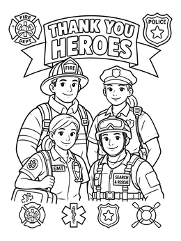 Free printable Thank You First Responders Team coloring page