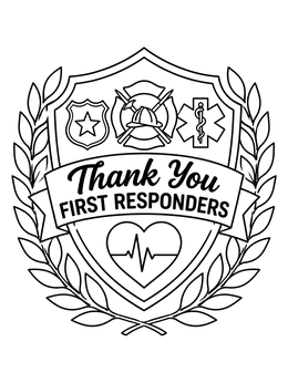 Free printable Thank You First Responders Shield Emblem coloring page