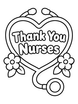 Free printable Thank You Nurses Heart Stethoscope coloring page