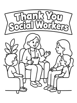 Free printable Thank You Social Workers Family Session coloring page