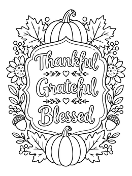Free printable Thankful Grateful Blessed Autumn Plaque coloring page