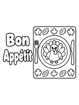Free printable Thanksgiving Bon Appétit Table Placemat coloring page
