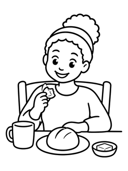 Free printable Child Enjoying Fresh Dinner Roll coloring page