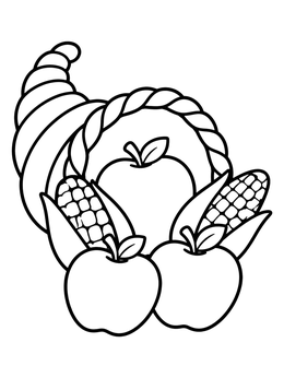 Free printable Cornucopia With Apples And Corn coloring page