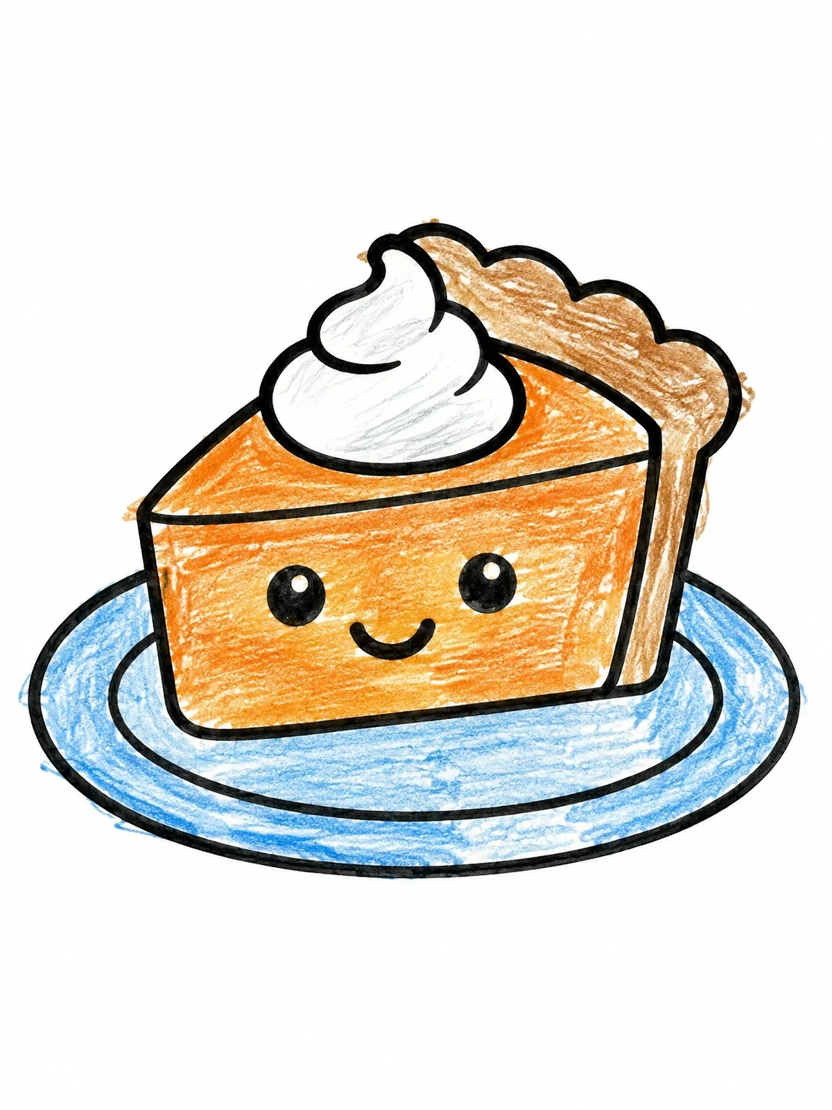 Colored example of the Cute Smiling Pumpkin Pie Slice coloring page