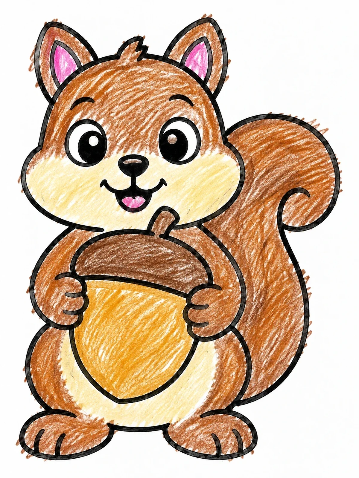 Colored example of the Cute Squirrel Holding Giant Acorn coloring page