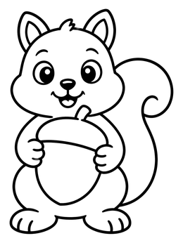 Free printable Cute Squirrel Holding Giant Acorn coloring page