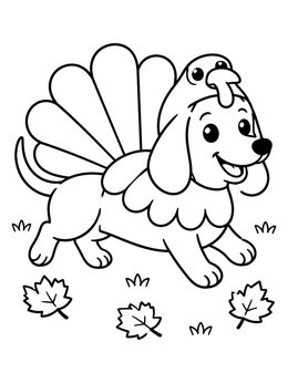 Free printable Playful Dog In Turkey Costume coloring page