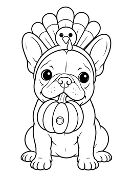 Free printable French Bulldog With Turkey Headband coloring page