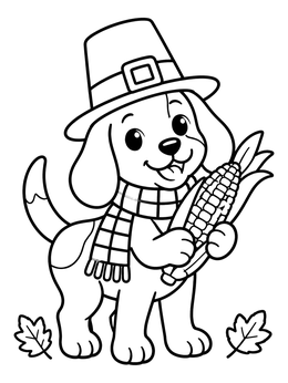 Free printable Cute Thanksgiving Puppy With Corn Cob coloring page