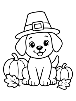 Free printable Cute Puppy In Pilgrim Hat coloring page