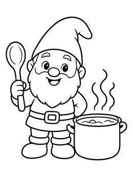 Free printable Cute Gnome Cooking Soup coloring page