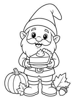 Free printable Cute Gnome With Pumpkin Pie coloring page