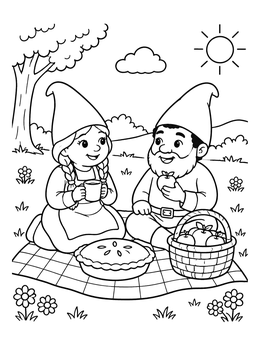 Free printable Gnome Picnic In The Meadow coloring page