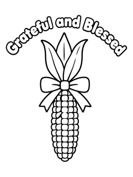Free printable Grateful And Blessed Corn Cob coloring page
