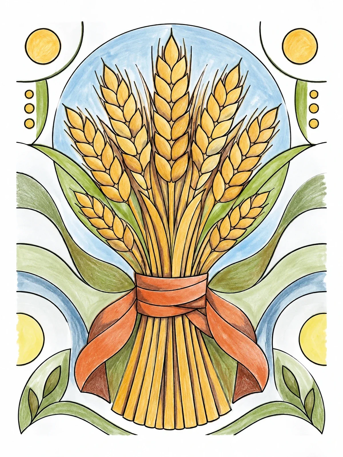Colored example of the Harvest Sheaf Of Wheat coloring page
