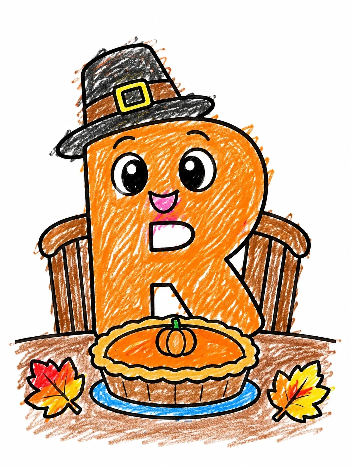 Colored example of the Thanksgiving Letter R With Pumpkin Pie coloring page