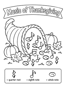 Free printable Cornucopia Spilling Festive Musical Notes coloring page
