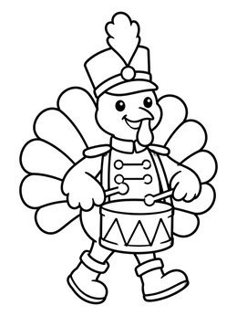 Free printable Marching Band Turkey With Drum coloring page