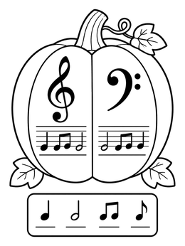 Free printable Musical Autumn Pumpkin With Clefs coloring page