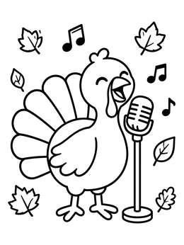 Free printable Singing Turkey With Microphone coloring page