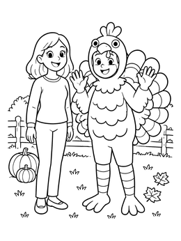 Free printable Child In Fun Turkey Costume coloring page