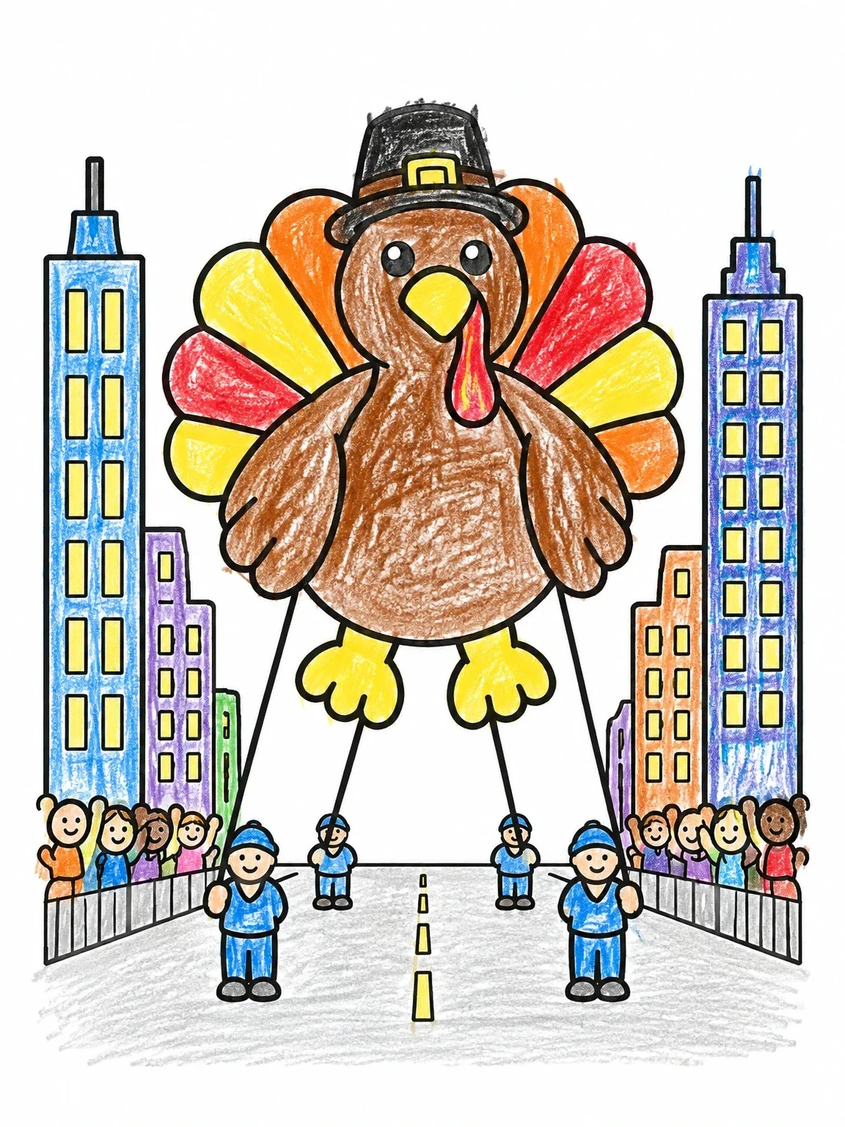 Colored example of the Giant Turkey Balloon Parade coloring page