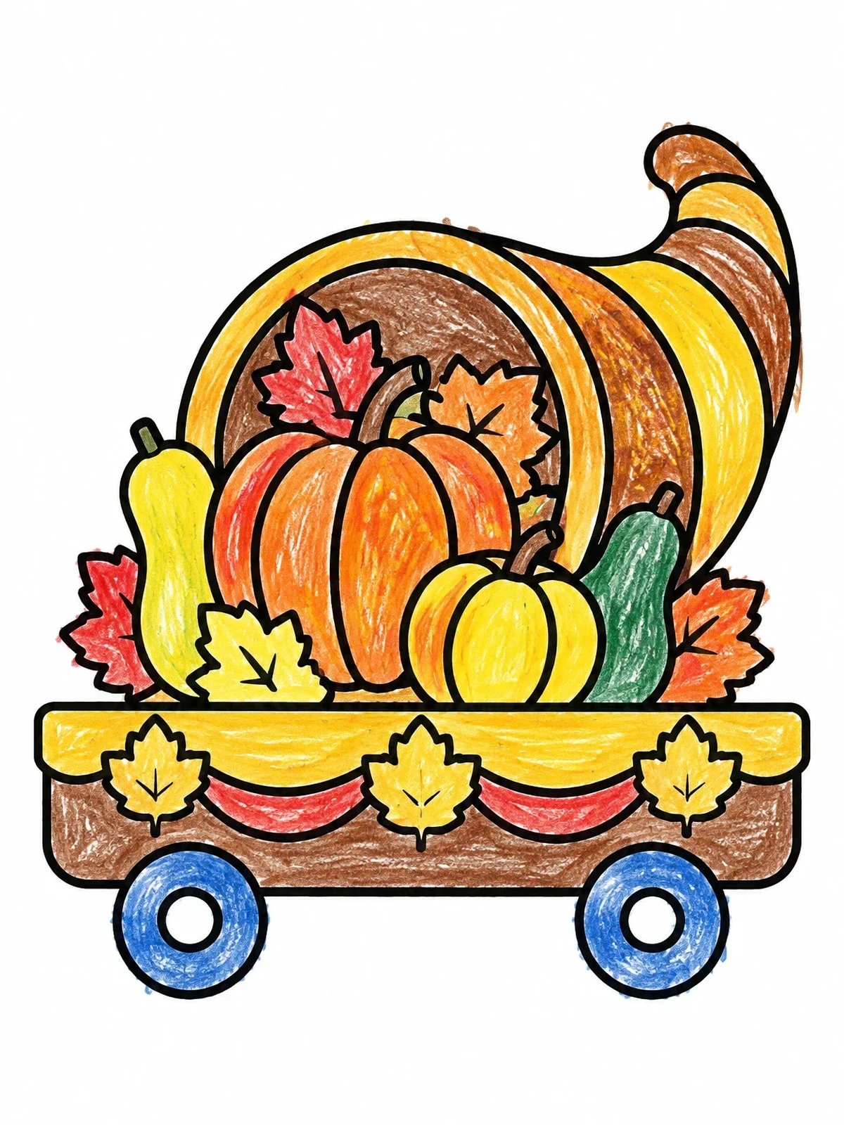 Colored example of the Harvest Cornucopia Parade Float coloring page
