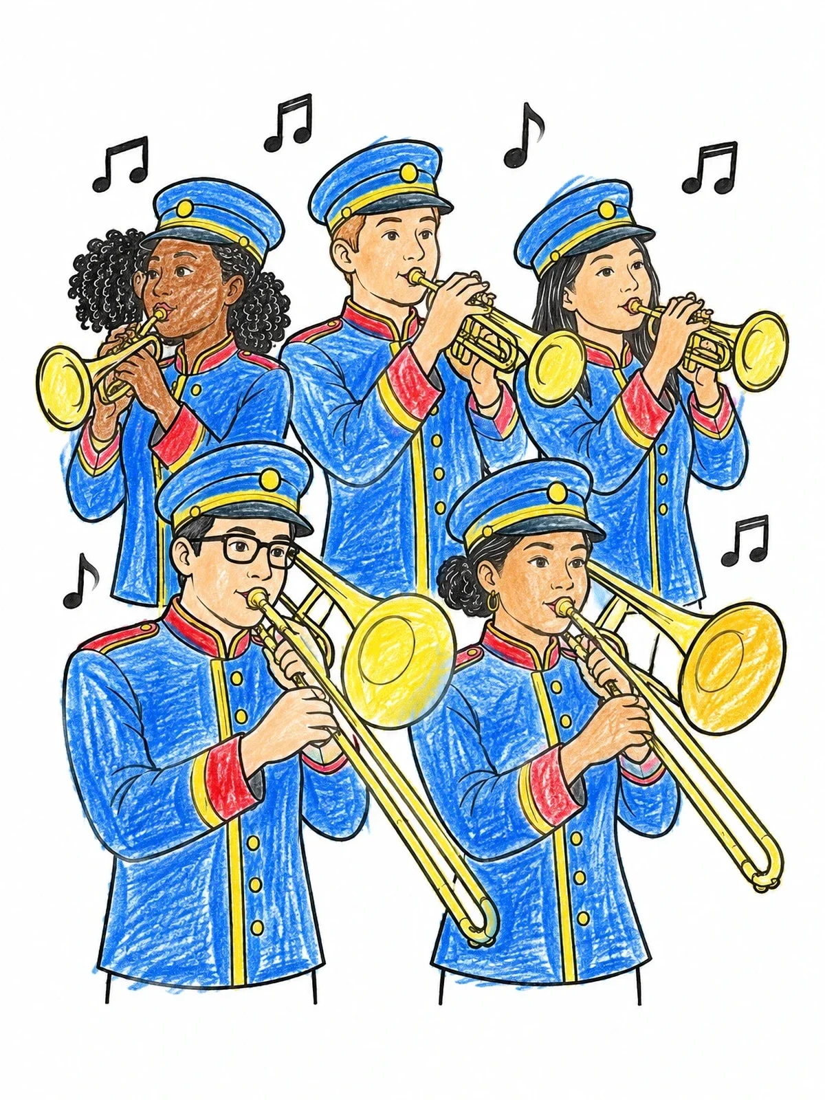 Colored example of the Marching Band Horn Section coloring page