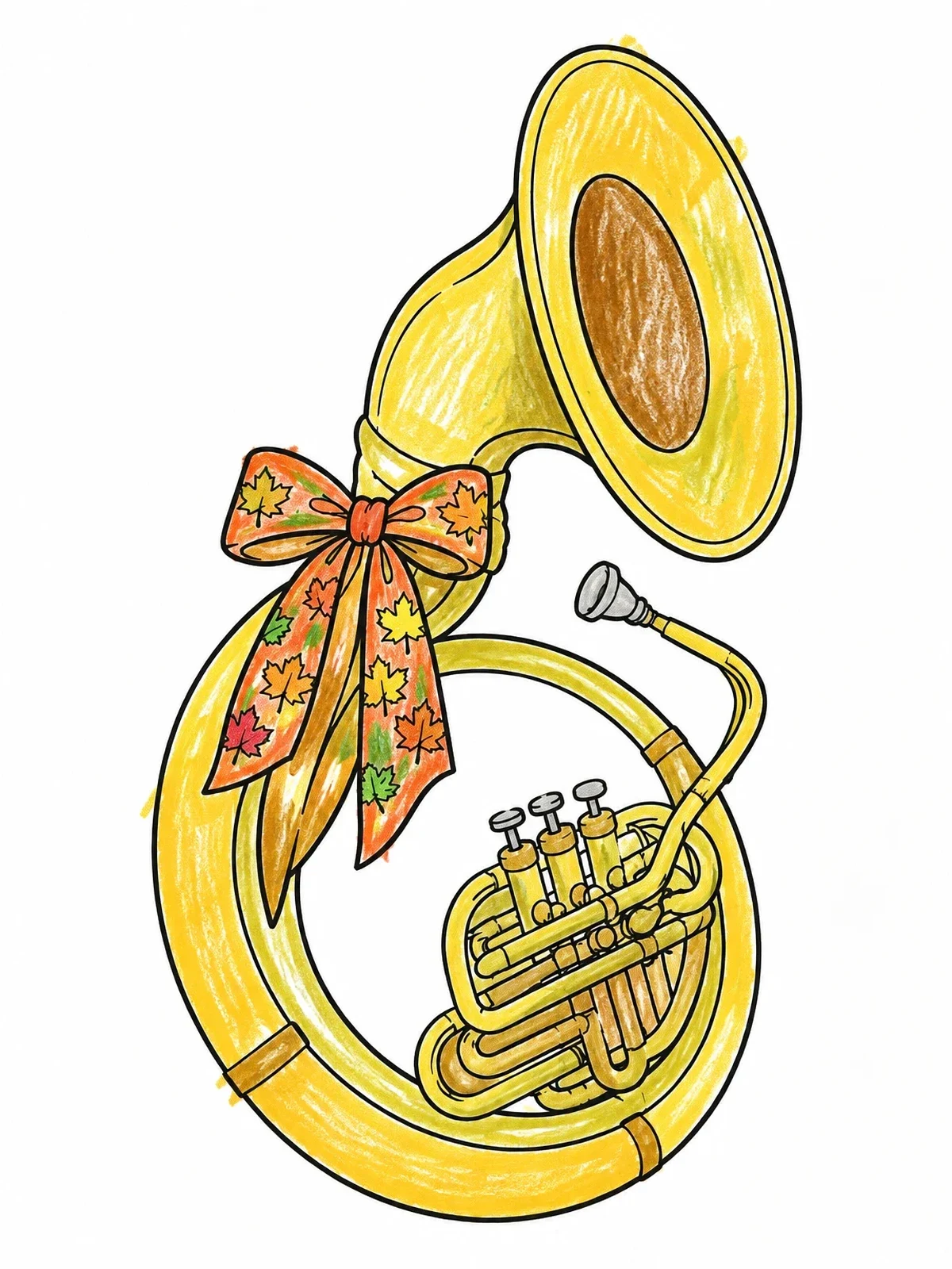 Colored example of the Parade Sousaphone With Autumn Bow coloring page
