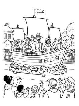 Free printable Pilgrim Ship Parade Float coloring page