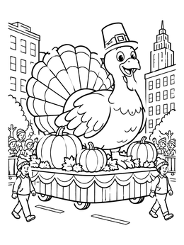 Free printable Thanksgiving Parade Turkey Float coloring page