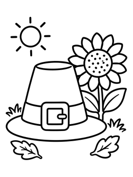 Free printable Pilgrim Hat Beside Bright Sunflower coloring page