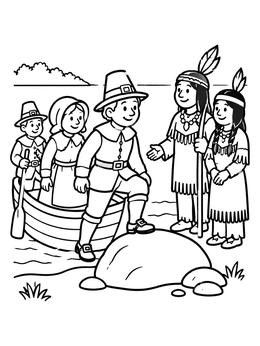 Free printable Pilgrims Arriving At Plymouth Shore coloring page