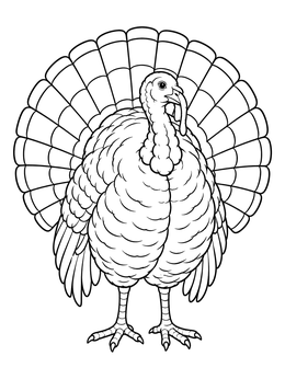 A wild turkey stands proud in this thanksgiving pilgrims coloring page.