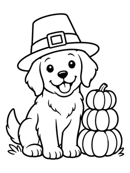 Free printable Thanksgiving Puppy With Pilgrim Hat coloring page
