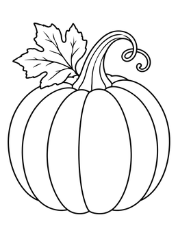 Round Autumn Pumpkin with Leaf coloring page