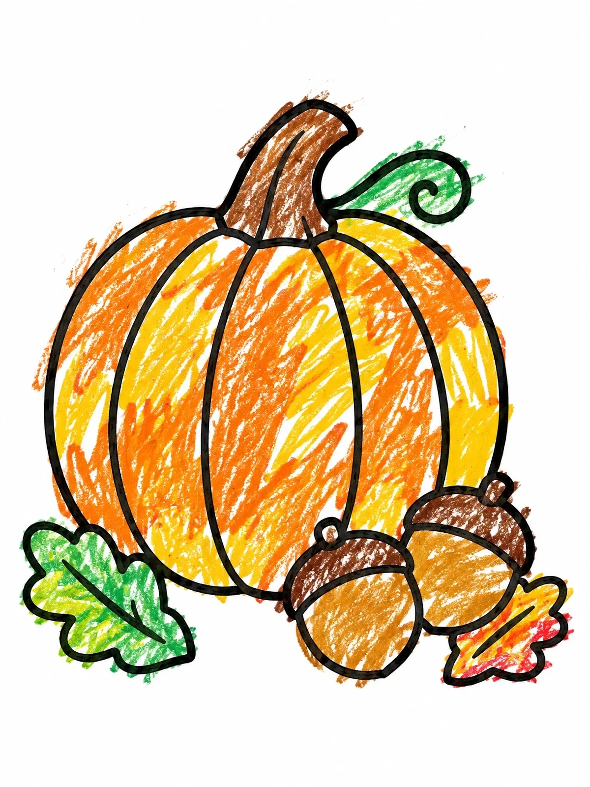 Colored example of the Pumpkin With Acorns And Oak Leaves coloring page
