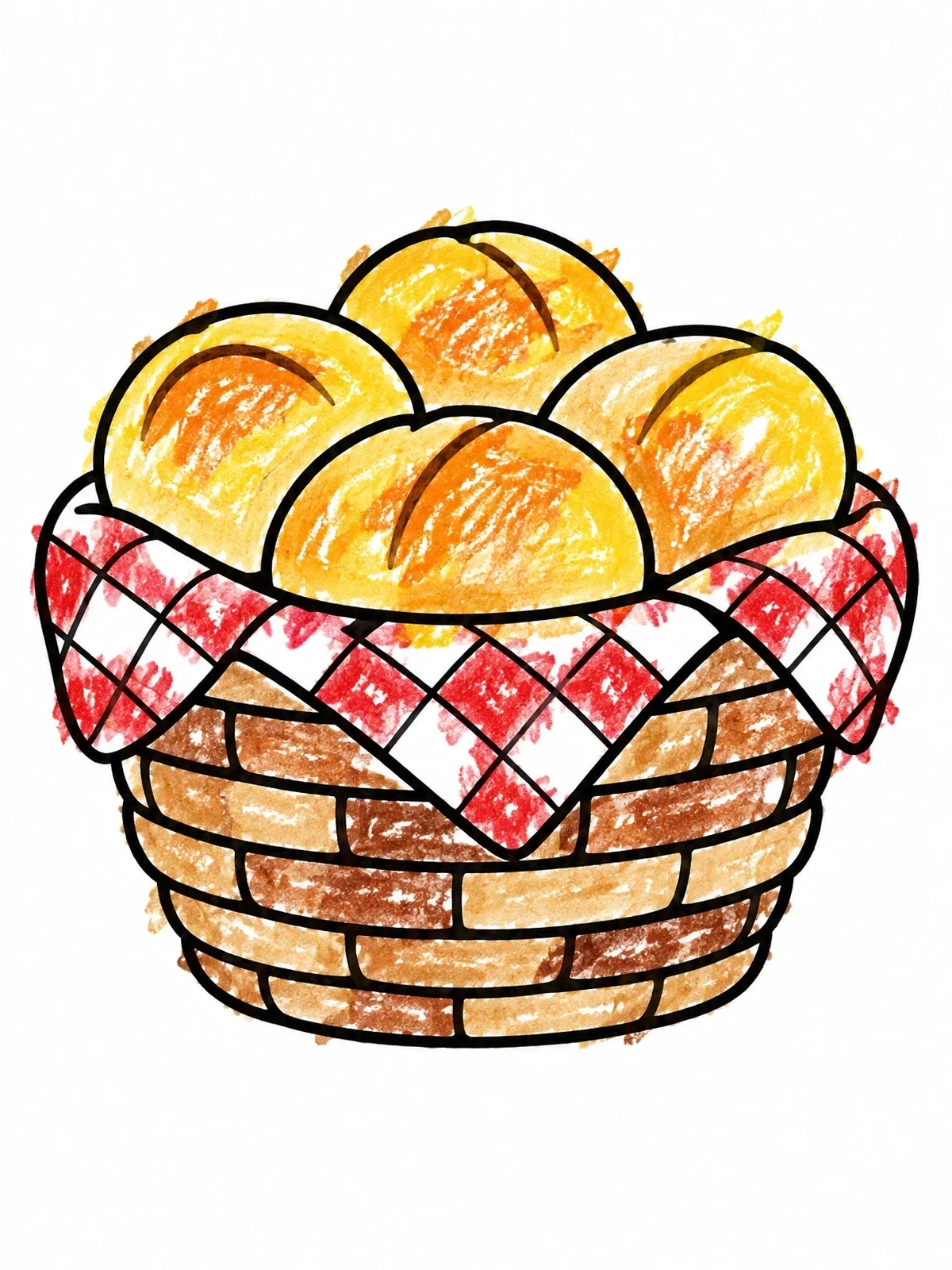 Colored example of the Basket Of Fresh Dinner Rolls coloring page