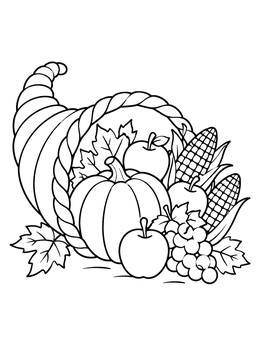 Free printable Harvest Cornucopia With Autumn Produce coloring page
