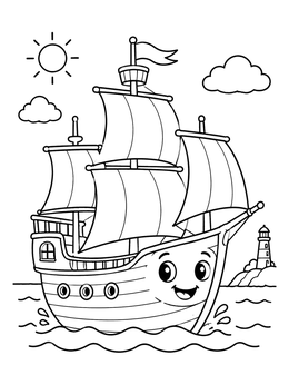 A cheerful Mayflower on this thanksgiving symbols coloring page.