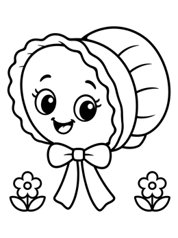 Free printable Cute Smiling Bonnet With Bow coloring page