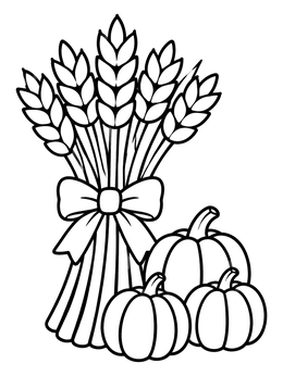 Free printable Harvest Wheat Sheaf And Pumpkins coloring page
