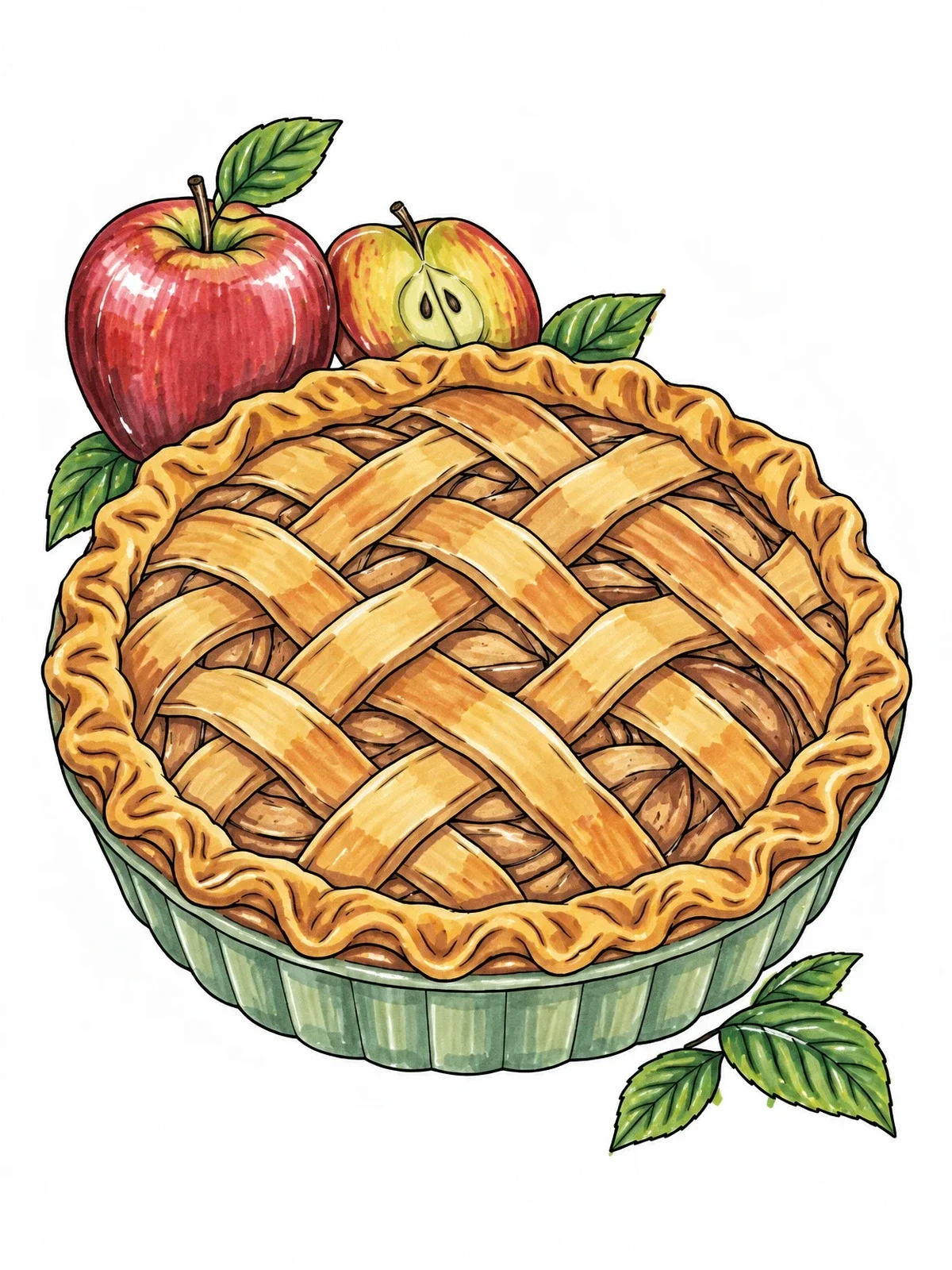 Colored example of the Lattice Crust Apple Pie coloring page
