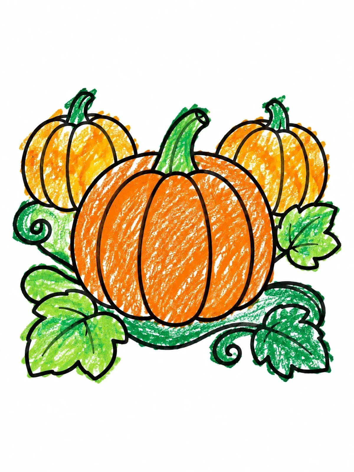 Colored example of the Pumpkins On The Vine coloring page